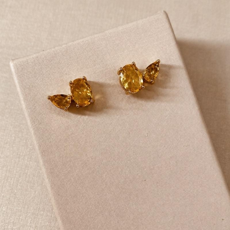 BR OURO ZIRCONIA OVAL E GOTA CITRINO