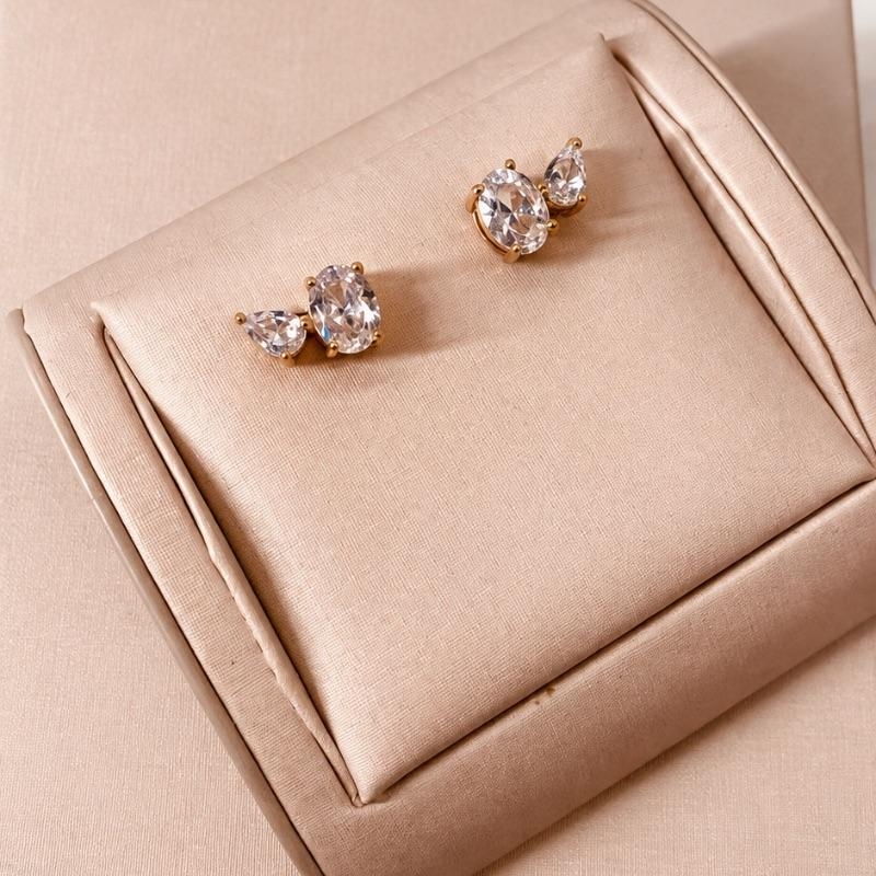 BR OURO ZIRCONIA OVAL E GOTA CRISTAL