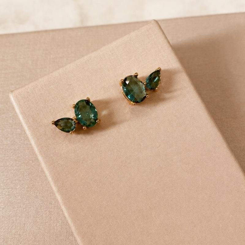 BR OURO ZIRCONIA OVAL E GOTA TURMALINA