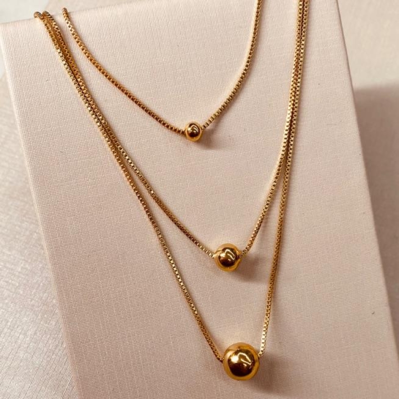 CL OURO TRIPLO BOLINHA LISA