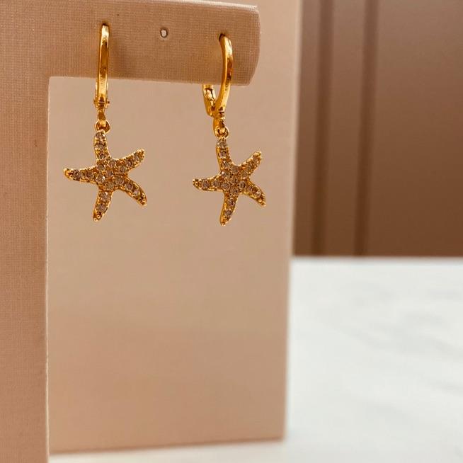 BR OURO ARGOLA FINA ESTRELA DO MAR MICRO CRAVEJADA