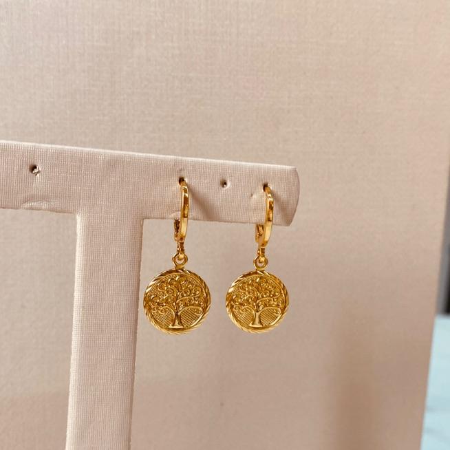 BR OURO ARGOLA FINA PG MEDALHA ARVORE DA VIDA