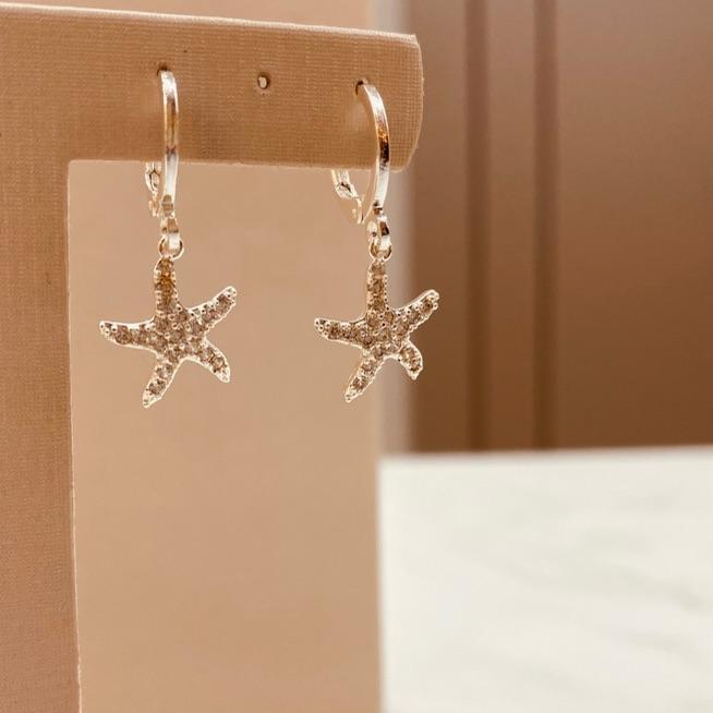 BR PRATA ARGOLA FINA ESTRELA DO MAR MICRO CRAVEJADA