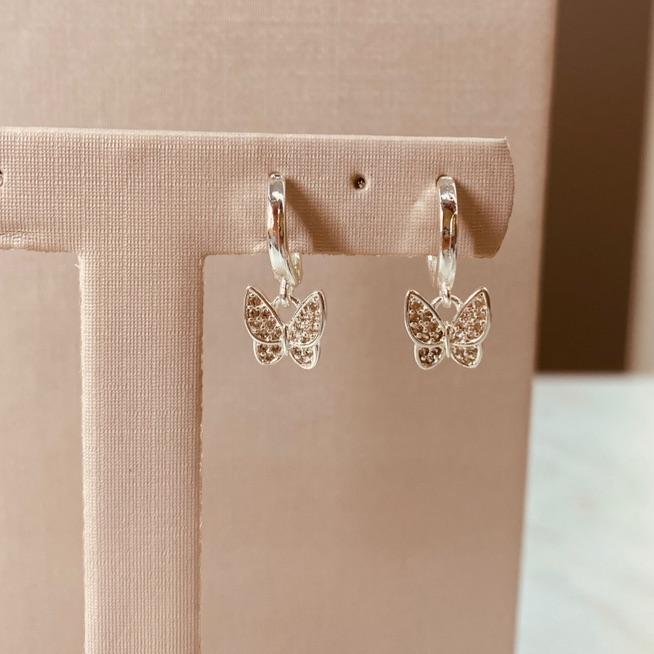 BR PRATA ARGOLA FINA PG BORBOLETA MICRO CRAVEJADA