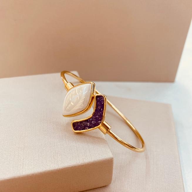 BRAC OURO PORCELANA E AMETISTA