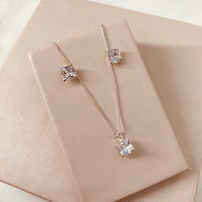 CJ PRATA ZIRCONIA QUADRADA CRISTAL