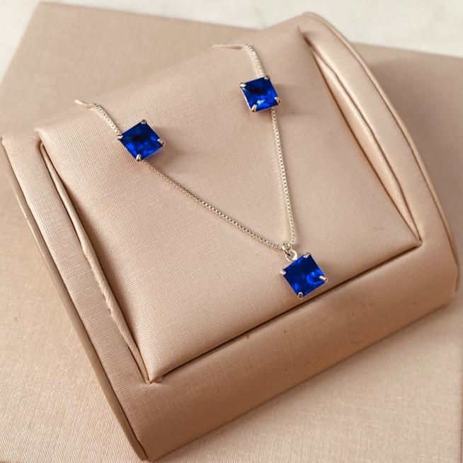 CJ PRATA ZIRCONIA QUADRADA SAFIRA