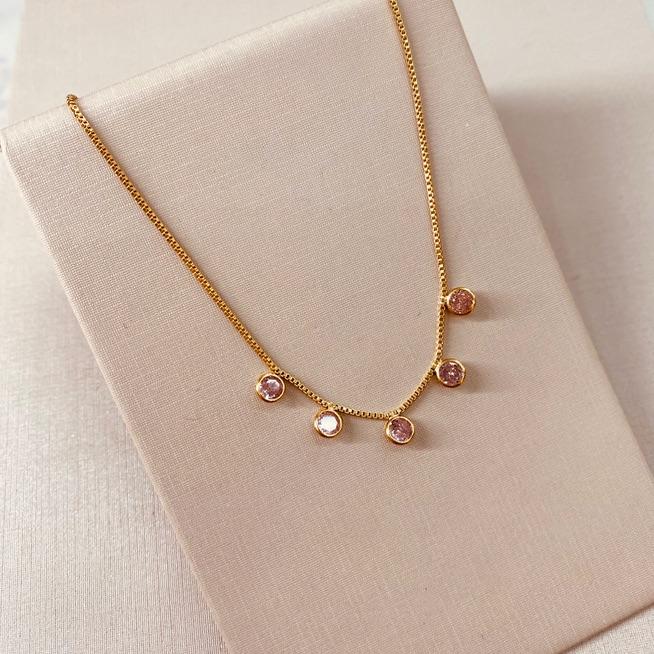 CK OURO 5 ZIRCONIAS ROSA