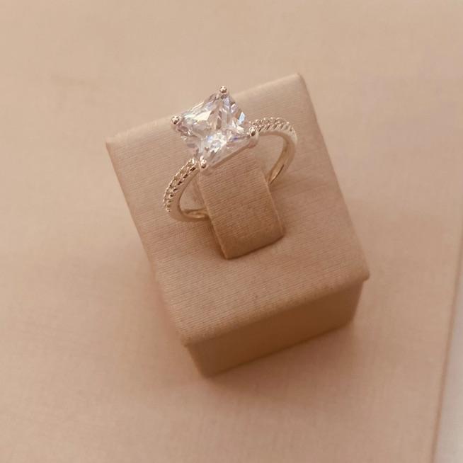 AN PRATA SOLITÁRIO QUADRADO  ARO MICRO CRAVEJADO 1.3MM