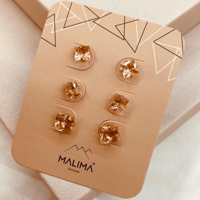 TR OURO ZIRCONIA QUADRADA CHAMPANHE