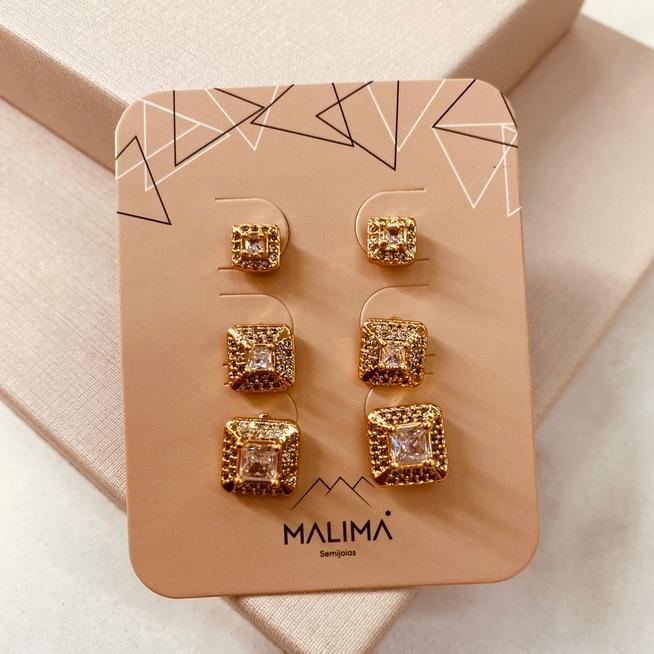 TR OURO ZIRCONIA QUADRADA E MICRO CRAVEJADO