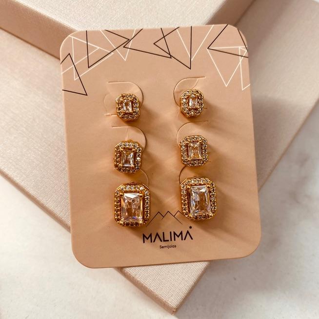 TR OURO ZIRCONIA QUADRADA MICRO CRAVEJADO