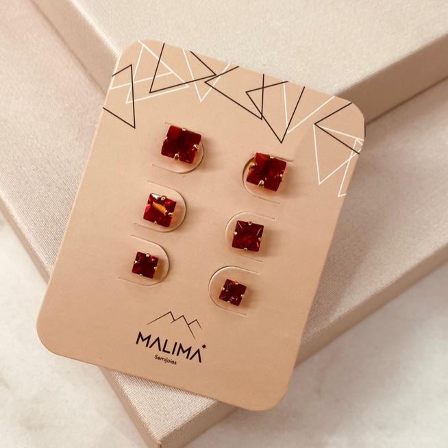 TR OURO ZIRCONIA QUADRADA RUBI