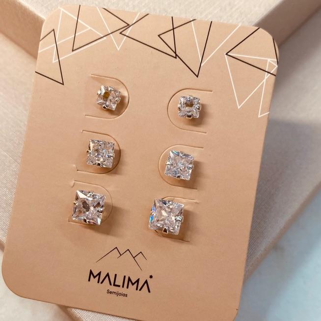 TR PRATA ZIRCONIA QUADRADA CRISTAL