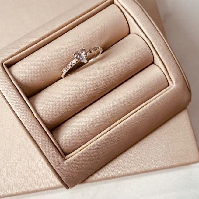 AN PRATA SOLITÁRIO CORAÇÃO ARO CRAVEJADO