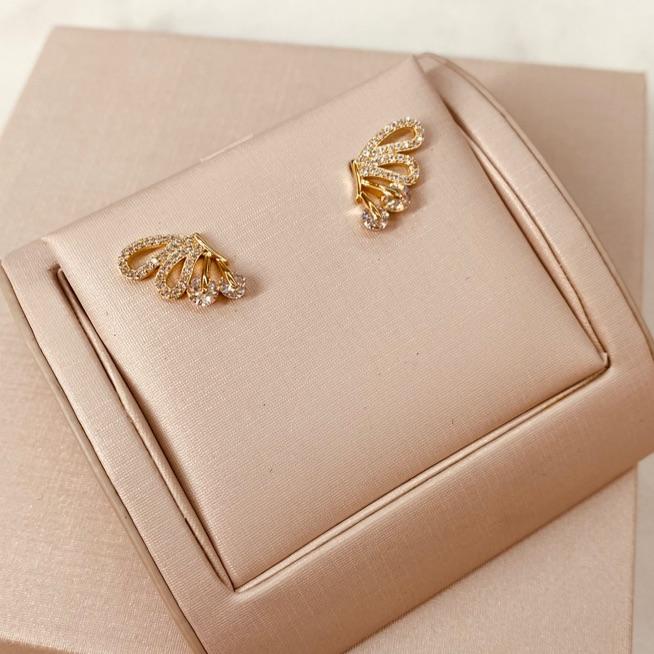 BR OURO ASAS DE BORBOLETA ZIRCONIAS