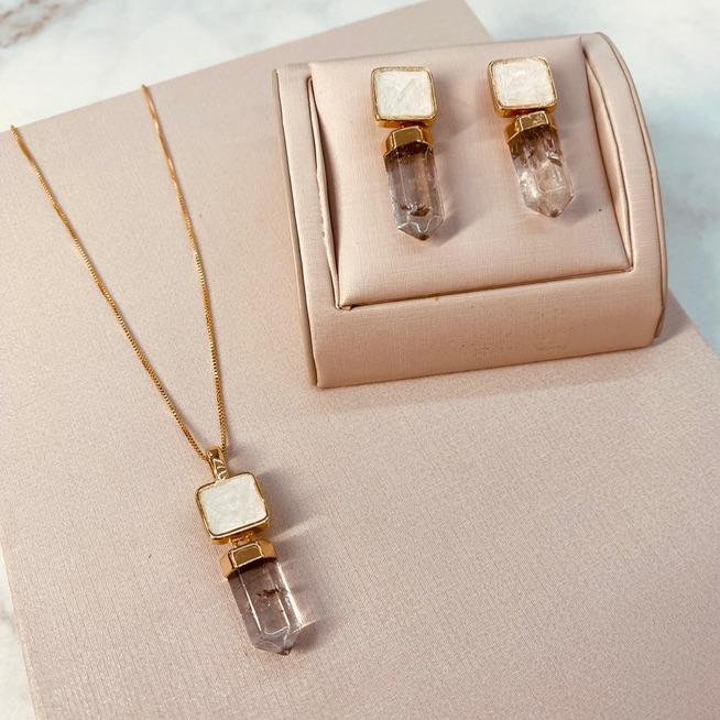 CJ OURO CRISTAL DE ROCHA E SELENITA QUADRADA