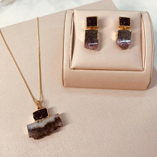 CJ OURO GEODO NATURAL E TURMALINA RETANGULO