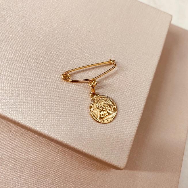 BROCHE OURO MEDALHA ANJO