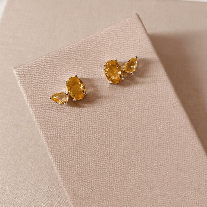 BR PRATA ZIRCONIA OVAL E GOTA CITRINO