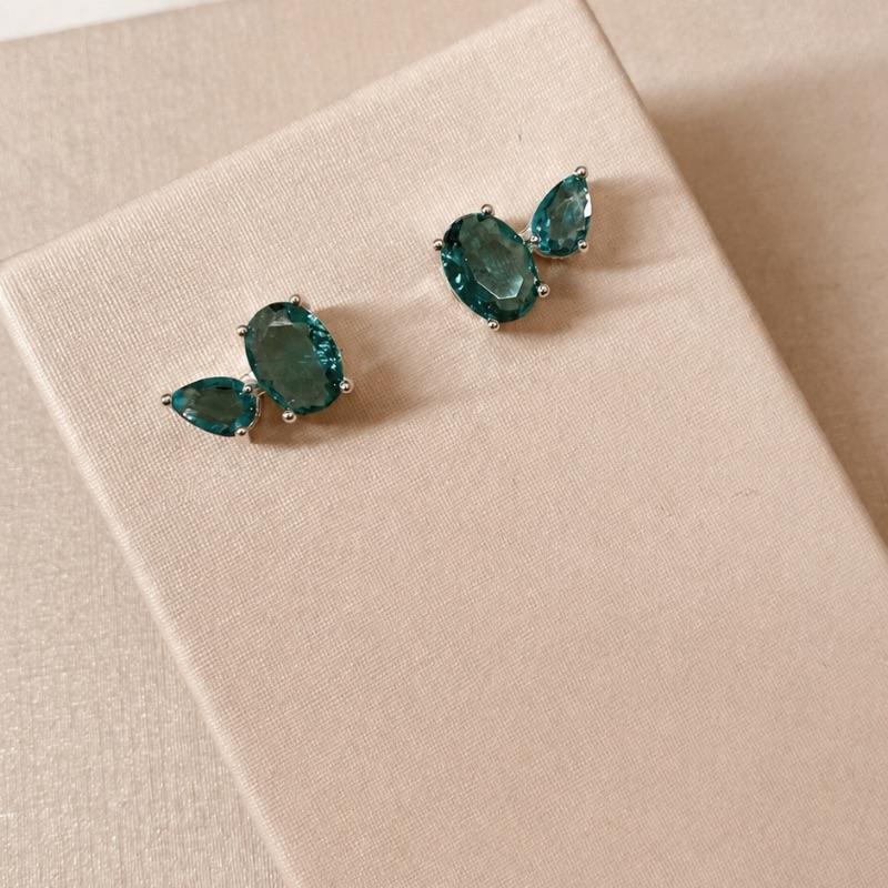 BR PRATA ZIRCONIA OVAL E GOTA TURMALINA