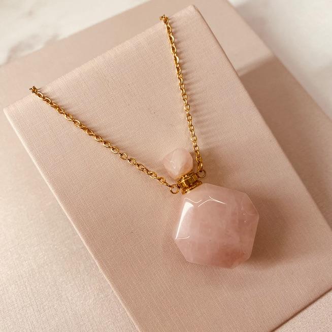 CL OURO PERFUMEIRO QUARTZO ROSA EXAGONO